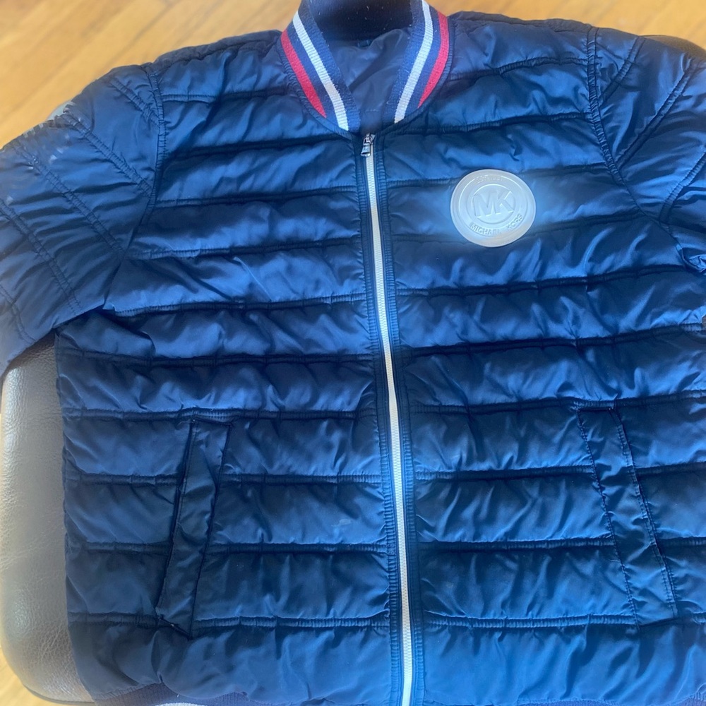 Michael Kors Navy Quilted Jacket with White Zipper Trim